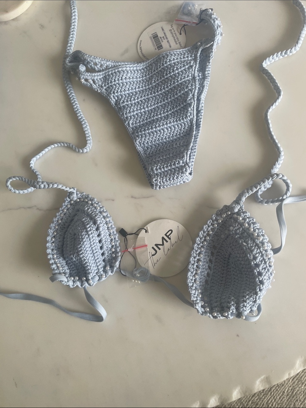 Crochet Triangle Bikini Set - Pale Blue #B8 - Picture 4 of 12